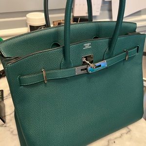Authentic Hermes Birkin 35 Togo, Malachite Green w/ Gold Hardware, Receipt Inc'd